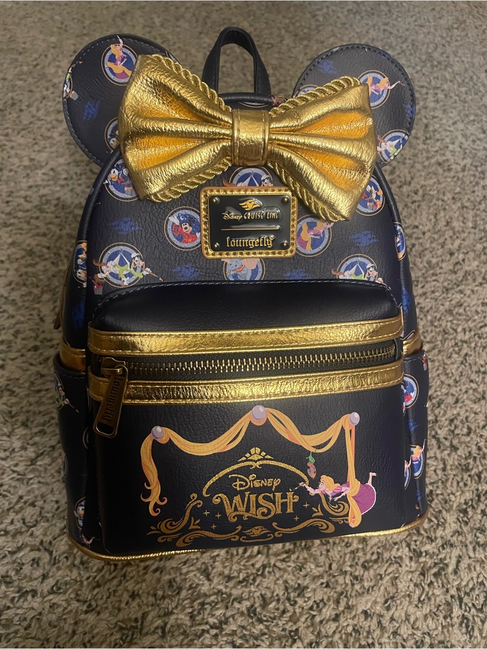 Disney Cruise Line DCL Wish Loungefly Backpack Bow Blue Gold Rapunzel rare